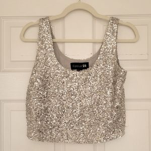 Silver Sequin Tank Crop Top